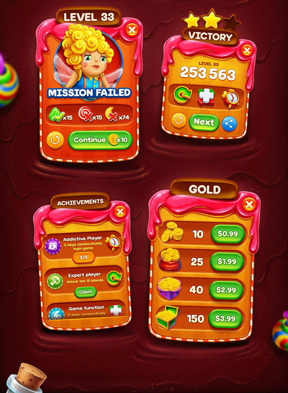 Candy Cruise mobile game ui design